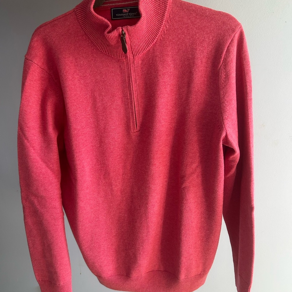 NWOT Vineyard Vines Men's Size M Quarter Zip-Up Sweater in Deep Pink - Picture 2 of 13